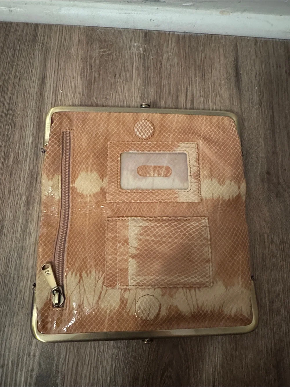 Vintage Tan Snakeskin Hobo Clutch Wallet